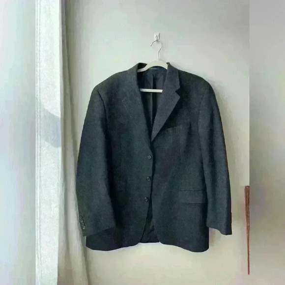 Vintage Lauren Ralph Lauren grey camel wool blazer three button front 46 Tall - Picture 1 of 5